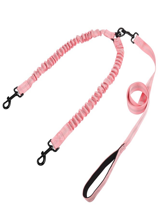 YAODHAOD Double Dog Leash for Two Dogs, 360° Swivel No Tangle with Soft Handle,Shock Absorbing Bungee Reflective Heavy 2 Dog Leashes, Walking & Training Leash Two Dogs Splitter (Pink) - Image 1